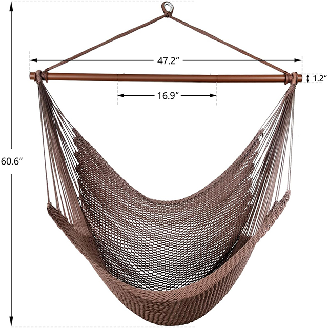 スチールスプレッダーバー付き大型ハンモックチェア カリビアンハンモックスイングチェア、ハンモックチェア屋外屋内、耐荷重330ポンド、ブラウン