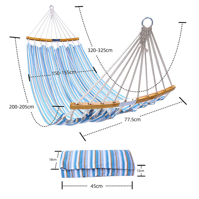 Draagbare hangmat van katoenen canvas voor 2 personen Stevige en comfortabele dubbele hangmat voor boomkamperen, achtertuin en strand