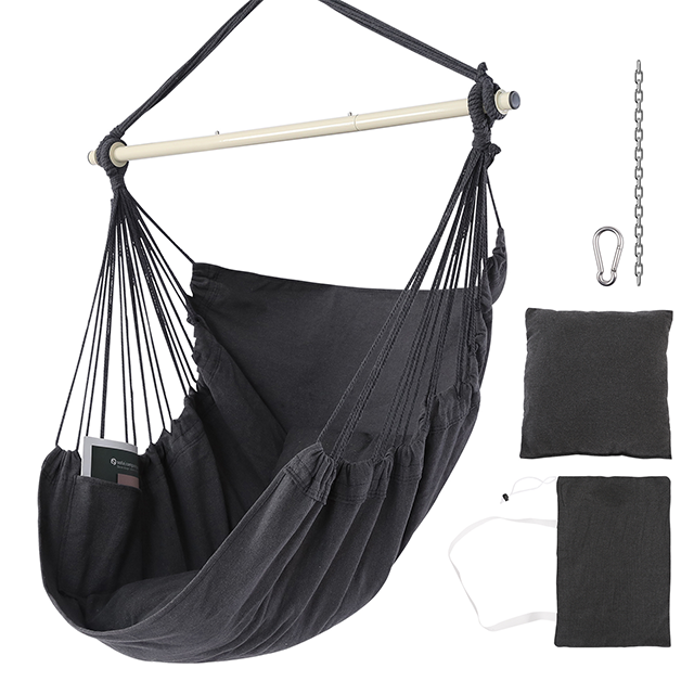 Tamno siva viseća viseća stolica Swing Chair Max 330lbs, 2 jastuka, velika veličina s džepom, čelična šipka za širenje, kompleti hardvera i torba za unutarnju i vanjsku 