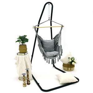 Kursi Gantung Ganda Abu-abu Macrame Boho Ayunan Buatan Tangan Dalam Ruangan Luar Ruangan Teras Halaman Teras Taman Kapasitas 330lbs dengan Dua Bantal