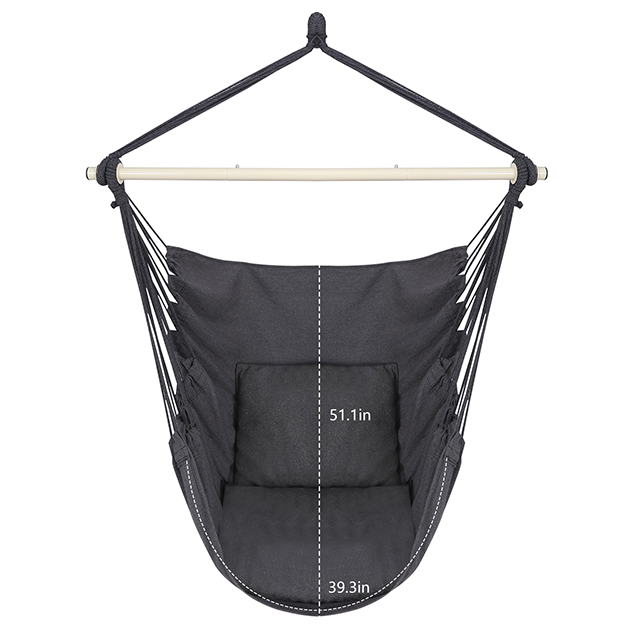 Tamno siva viseća viseća stolica Swing Chair Max 330lbs, 2 jastuka, velika veličina s džepom, čelična šipka za širenje, kompleti hardvera i torba za unutarnju i vanjsku 